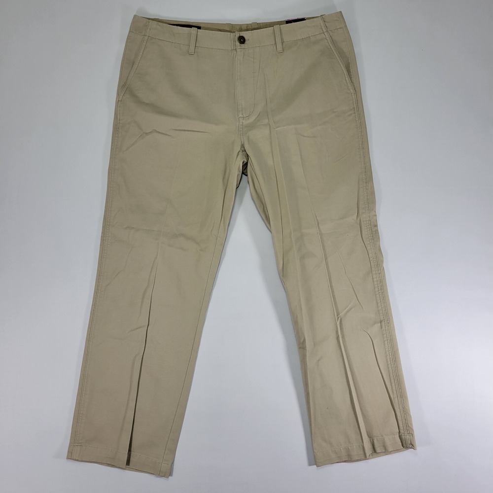Perry Ellis Men's Khaki Pants Flat Front Beige Cotton Twill Size 38 x 32 NEW - Picture 1 of 11